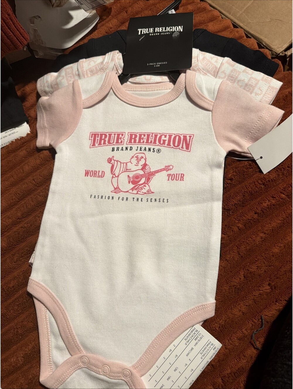 True Religion One Piece Baby Girl Bodysuit 3 Pack Set 3-6 Months Old